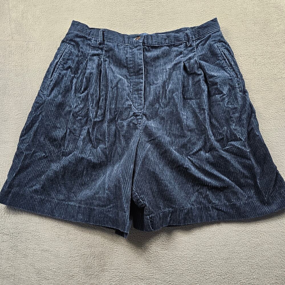 Karen Scott Corduroy Shorts Size 18 Navy Blue Pleated